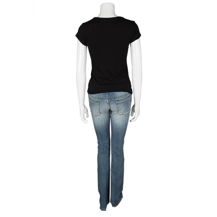 Pre Owned Gucci Blue Light Wash Denim Skinny Fit Flared Bottom Jeans M