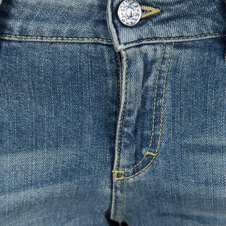 Pre Owned Gucci Blue Light Wash Denim Skinny Fit Flared Bottom Jeans M