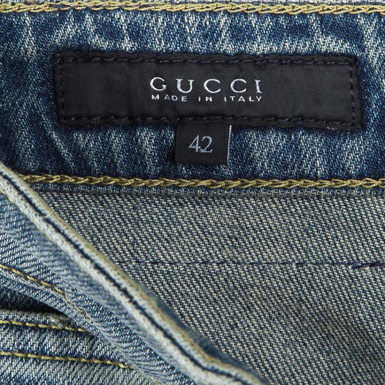 Pre Owned Gucci Blue Light Wash Denim Skinny Fit Flared Bottom Jeans M