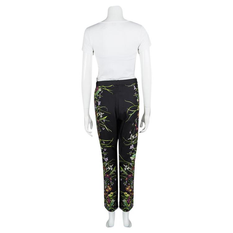 Pre Owned Gucci Black Floral Printed Silk Tailored Pants M