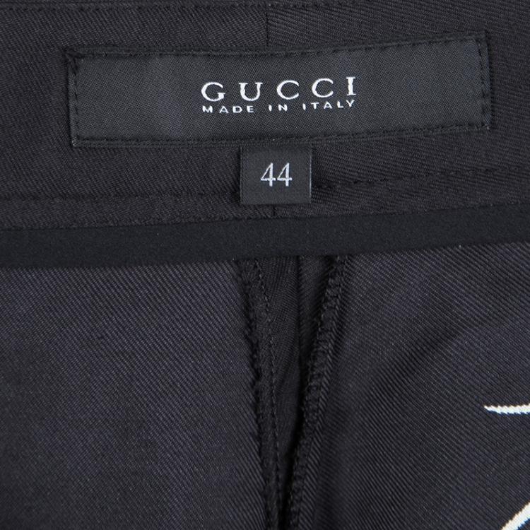 Pre Owned Gucci Black Floral Printed Silk Tailored Pants M