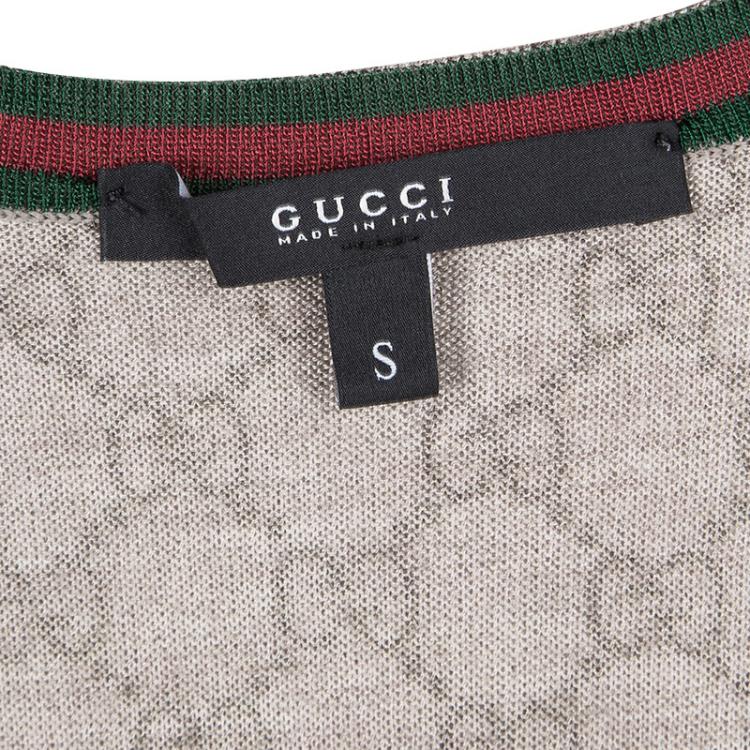 Pre Owned Gucci Brown GG Logo Long Sleeve V Neck Sweater S