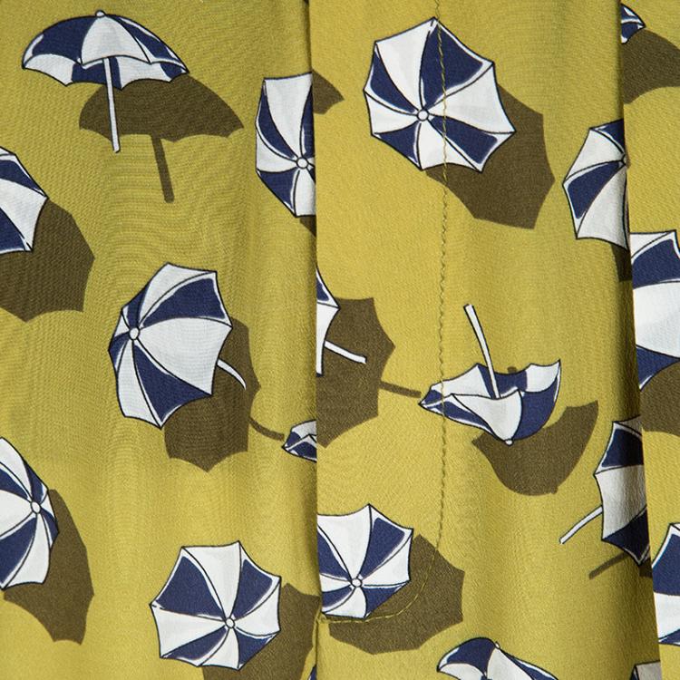 Pre Owned Gucci Green Silk Beach Umbrella Print High Waist Trousers M