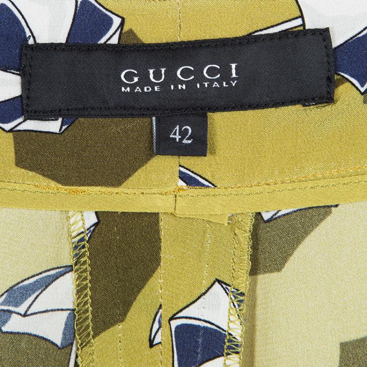 Pre Owned Gucci Green Silk Beach Umbrella Print High Waist Trousers M