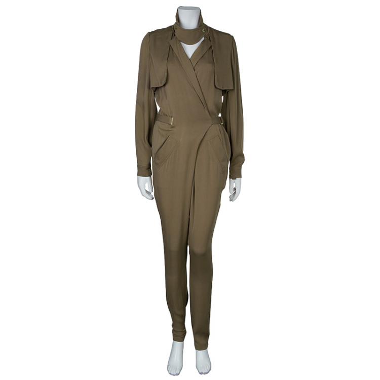 Pre Owned Gucci Olive Green Silk Jumpsuit S