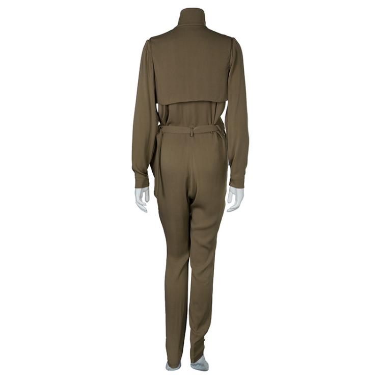 Pre Owned Gucci Olive Green Silk Jumpsuit S
