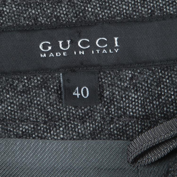 Pre Owned Gucci Grey Wool Gabardine Belted Pencil Skirt S
