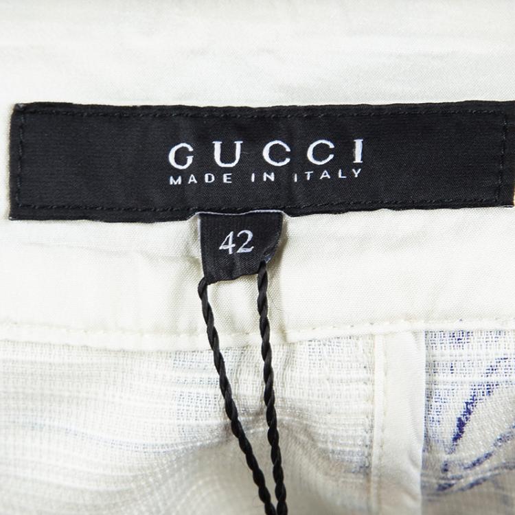Pre Owned Gucci White And Blue Floral Printed Cotton Button Front Skirt M