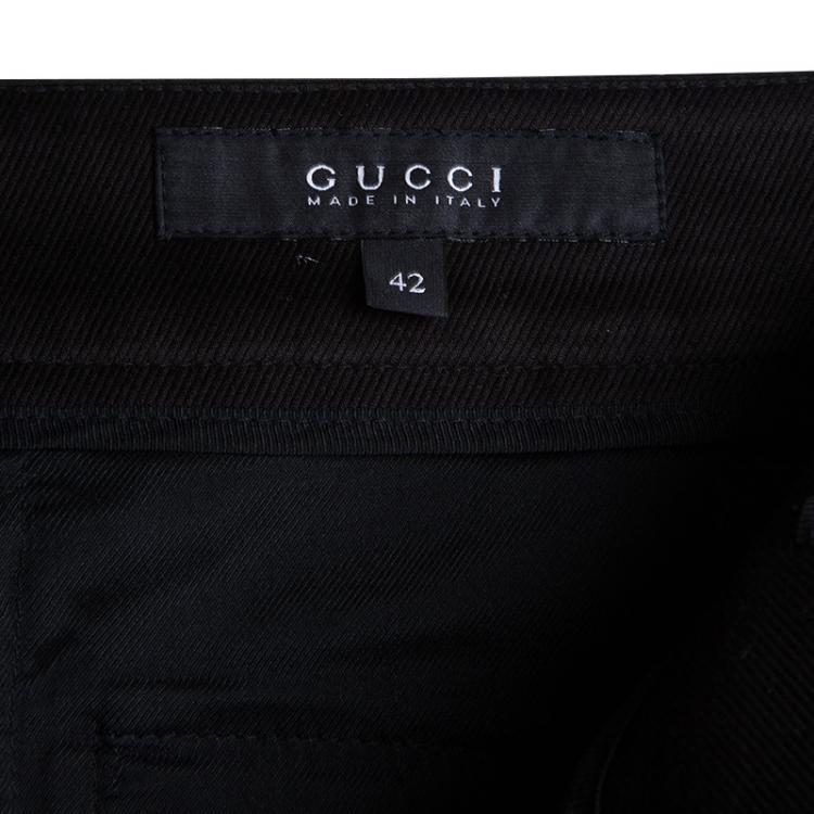 Pre Owned Gucci Black Cotton Straight Fit Trousers M