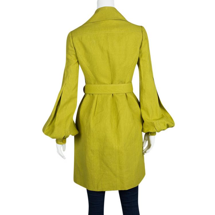 Pre Owned Gucci Textured Lime Green Belted Overcoat S