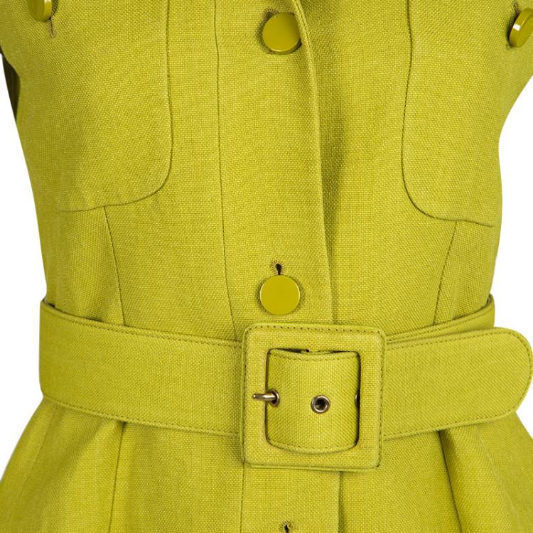 Pre Owned Gucci Textured Lime Green Belted Overcoat S