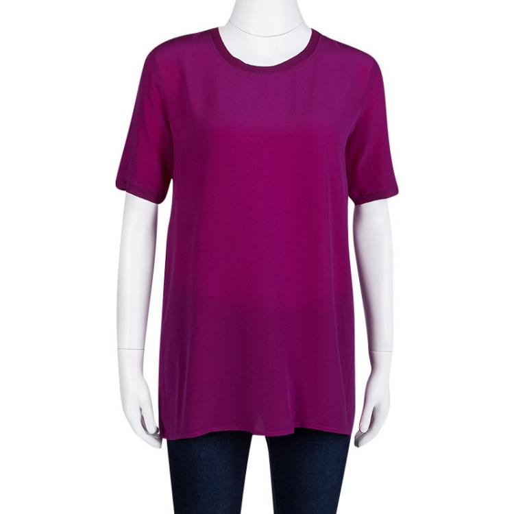 Pre Owned Gucci Magenta Pink Silk Slit Back Detail Short Sleeve Top S