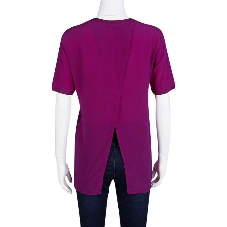 Pre Owned Gucci Magenta Pink Silk Slit Back Detail Short Sleeve Top S