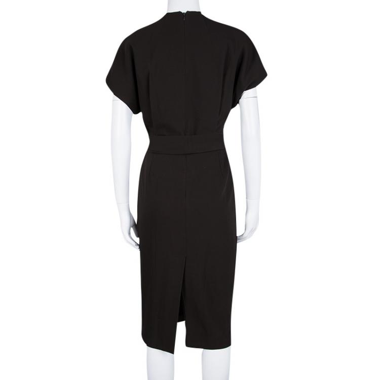 Pre Owned Gucci Brown Wool Overlap Front Belted Dress S