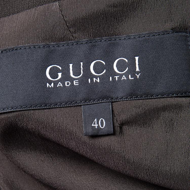 Pre Owned Gucci Brown Wool Overlap Front Belted Dress S