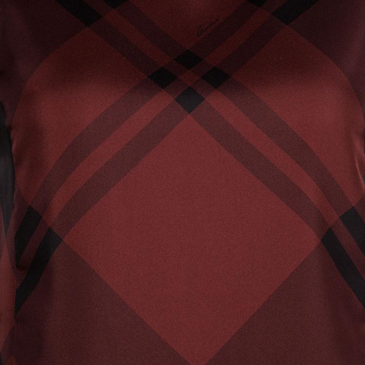 Pre Owned Gucci Red Holiday Checked Silk Sleeveless High Neck Top S