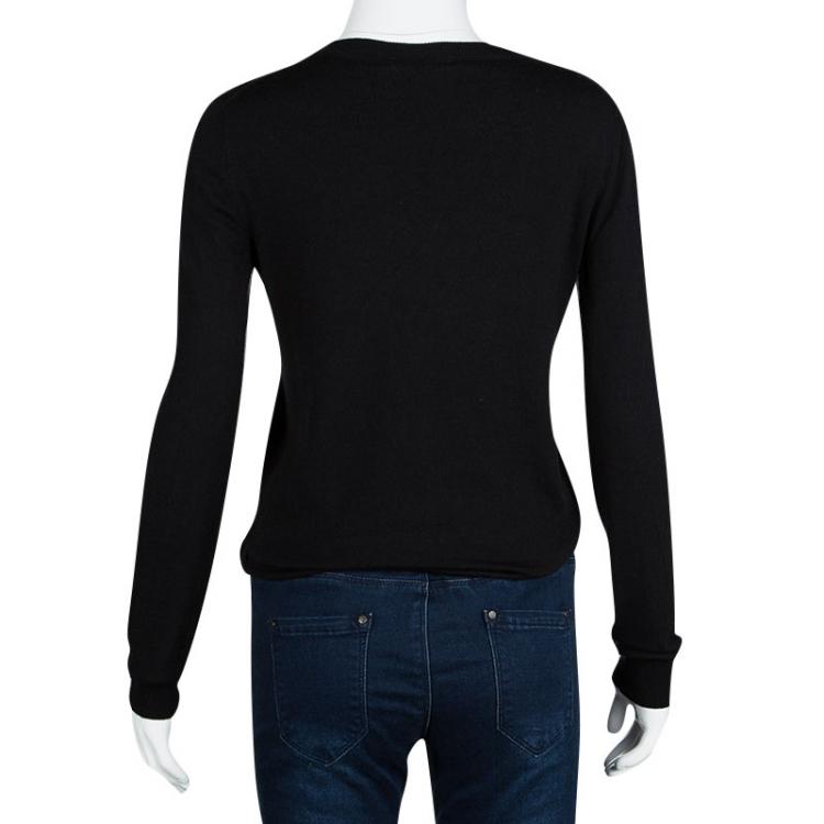 Pre Owned Gucci Black Monogrammed Perforated Knit Button Front Cardigan S