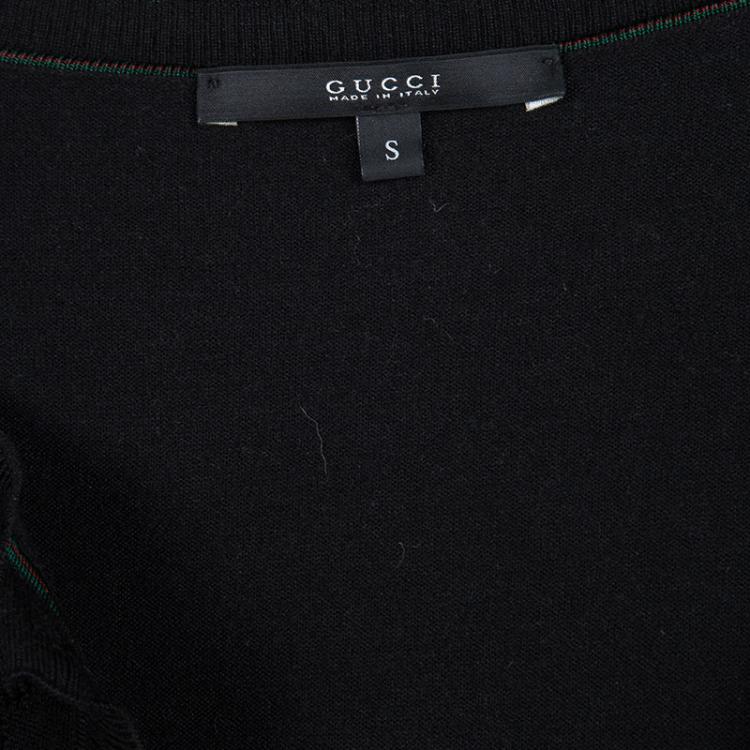 Pre Owned Gucci Black Monogrammed Perforated Knit Button Front Cardigan S
