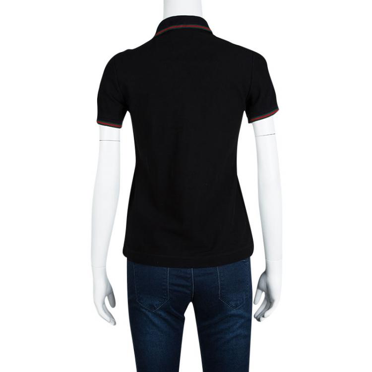 Pre Owned Gucci Black Honeycomb Knit Crest Logo Polo T-Shirt S
