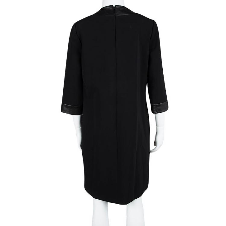 Pre Owned Gucci Black Leather Trim Horsebit Detail Dress L