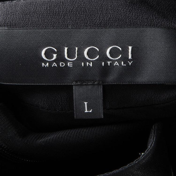 Pre Owned Gucci Black Leather Trim Horsebit Detail Dress L