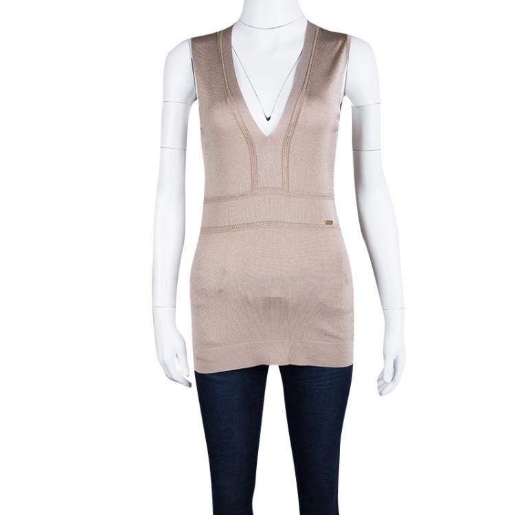 Pre Owned Gucci Pale Pink Perforated Knit Sleeveless Top M