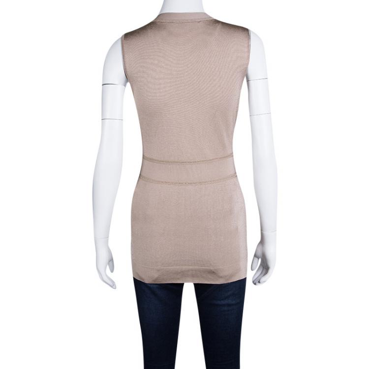 Pre Owned Gucci Pale Pink Perforated Knit Sleeveless Top M