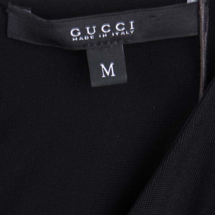 Pre Owned Gucci Black Velvet Trim Detail Long Sleeve Belted Dress M