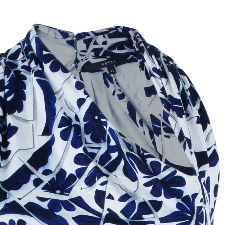 Pre Owned Gucci Blue White Halter Floral Top M