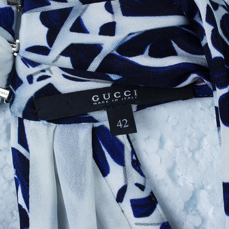 Pre Owned Gucci Blue White Halter Floral Top M