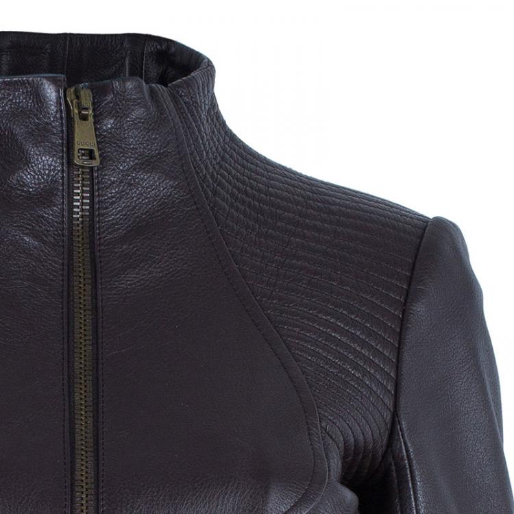 Pre Owned Gucci Brown Leather Jacket S