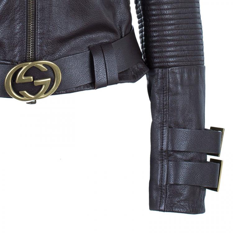 Pre Owned Gucci Brown Leather Jacket S