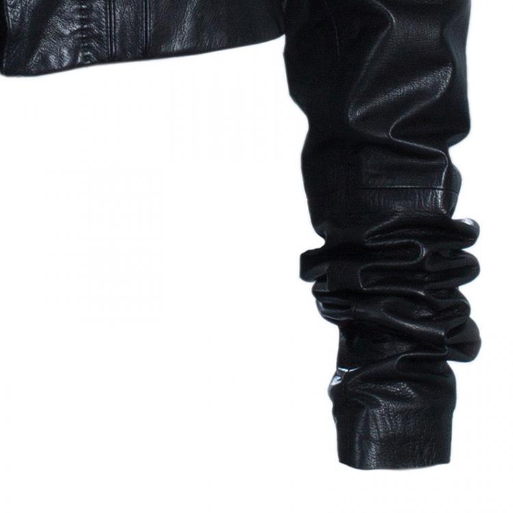 Pre Owned Gucci Black Collarless Leather Jacket M