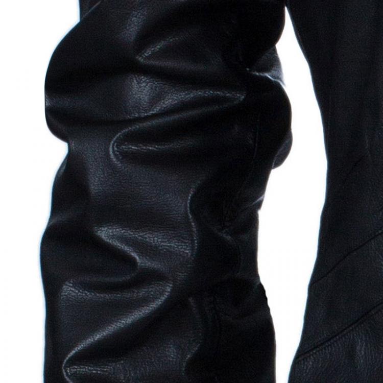 Pre Owned Gucci Black Collarless Leather Jacket M