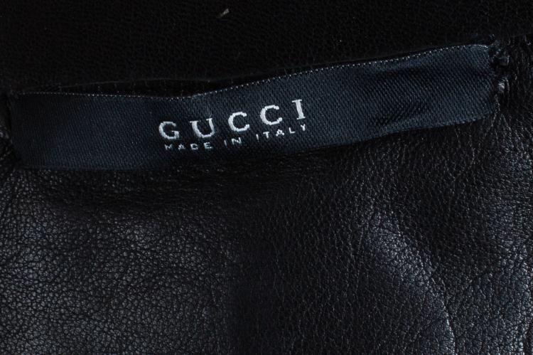 Pre Owned Gucci Black Collarless Leather Jacket M