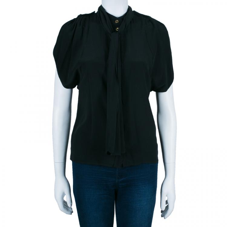Pre Owned Gucci Black Silk Button Down Top S