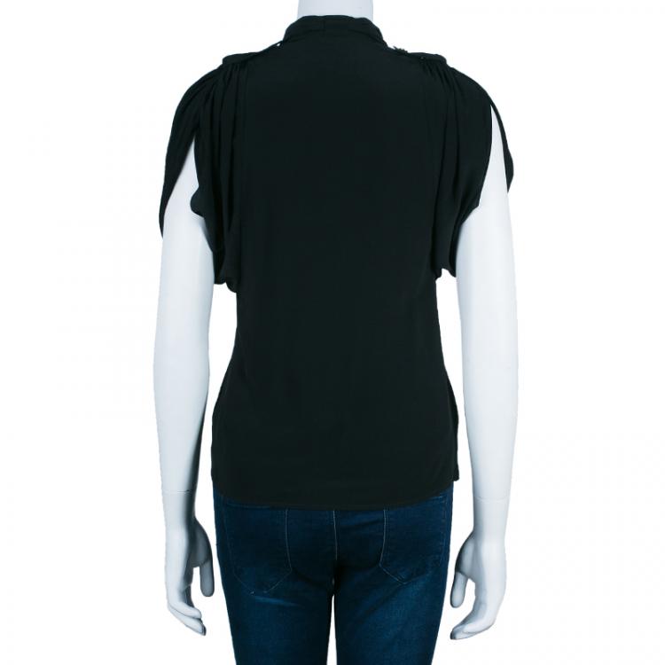 Pre Owned Gucci Black Silk Button Down Top S