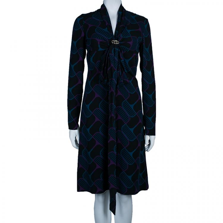 Pre Owned Gucci Abstract Print Full Sleeve Dress M