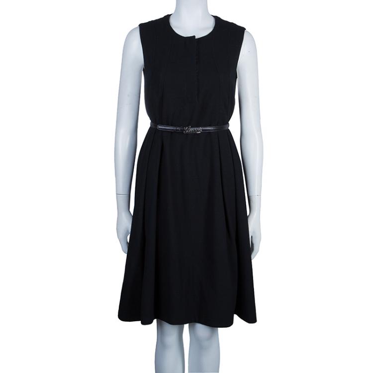 Pre Owned Gucci Black Belted A Line Dress L