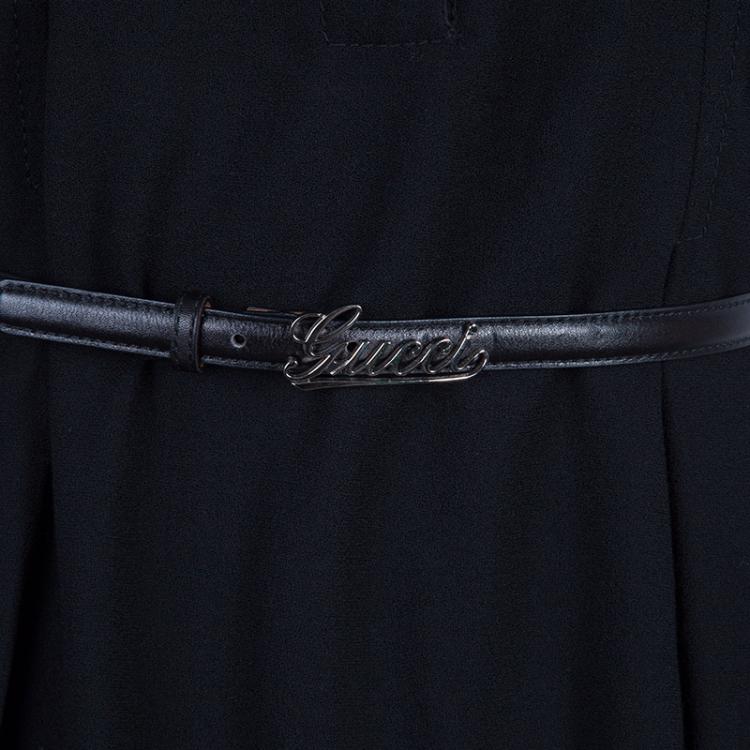 Pre Owned Gucci Black Belted A Line Dress L