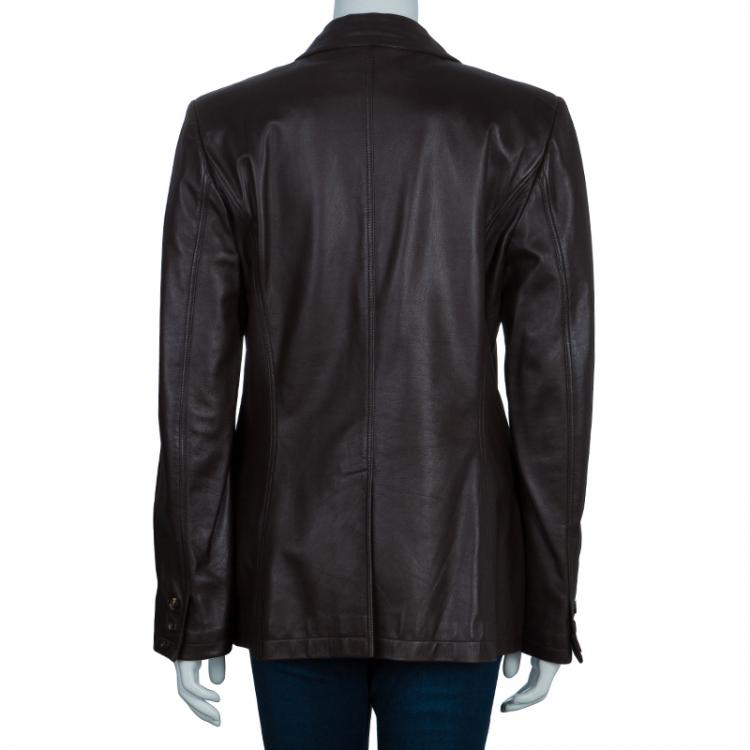 Pre Owned Gucci Brown Leather Jacket L