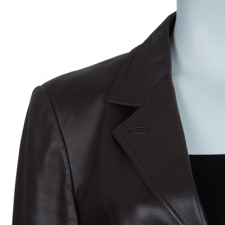 Pre Owned Gucci Brown Leather Jacket L