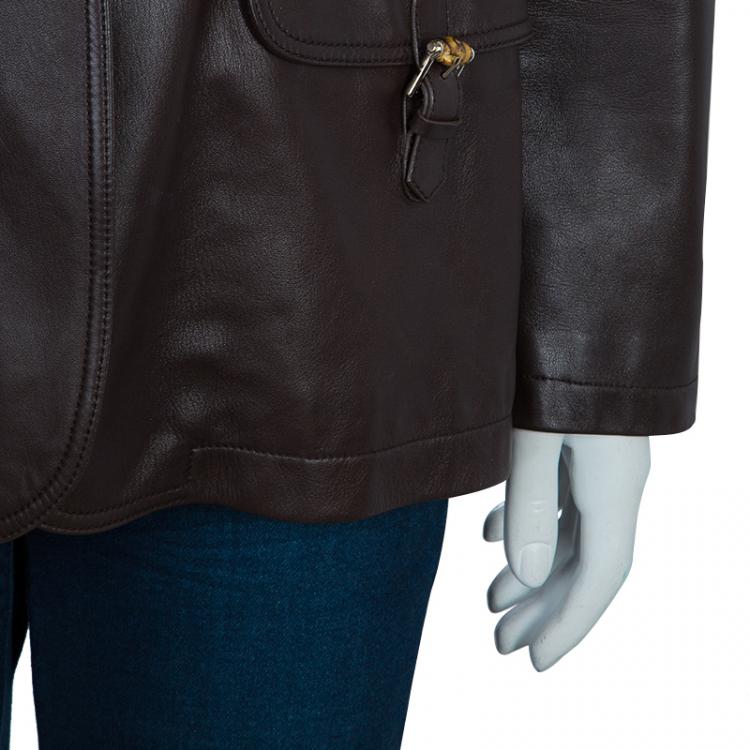 Pre Owned Gucci Brown Leather Jacket L