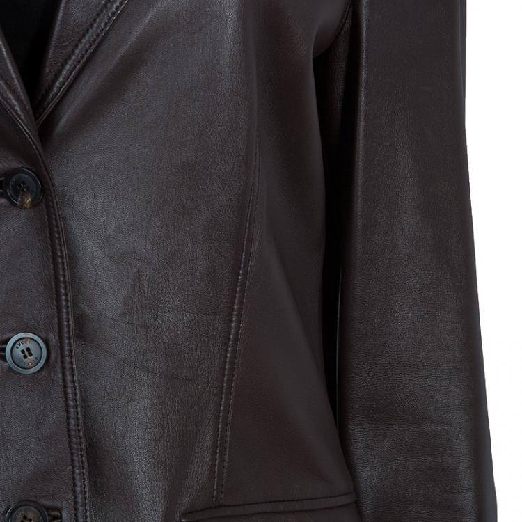 Pre Owned Gucci Brown Leather Jacket L