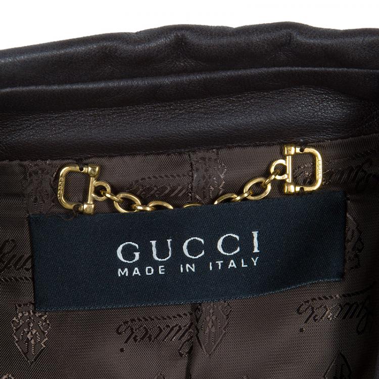 Pre Owned Gucci Brown Leather Jacket L
