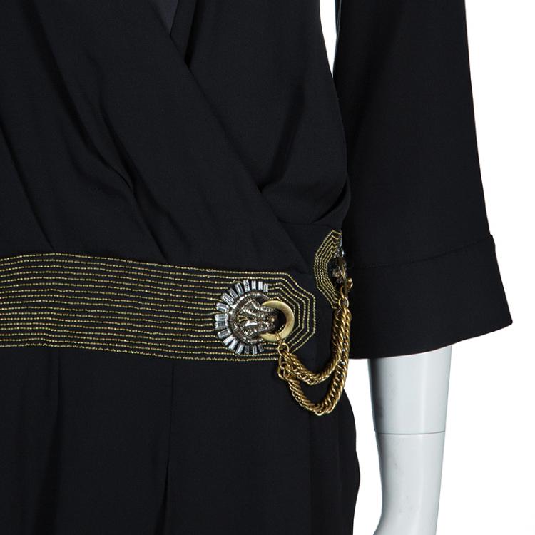 Pre Owned Gucci Black Gold Belted Dress M