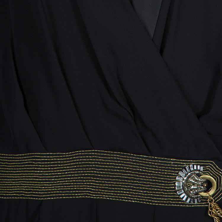 Pre Owned Gucci Black Gold Belted Dress M