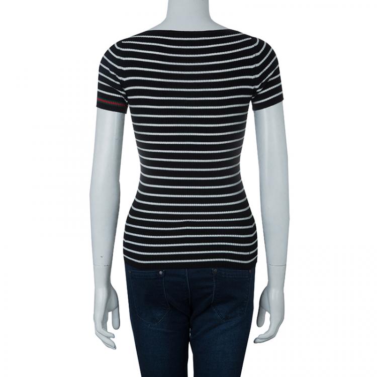 Pre Owned Gucci Monochrome Striped Ribbed Knit Top XS