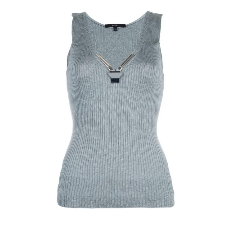 Pre Owned Gucci Grey Ribbed Sleeveless Top XS