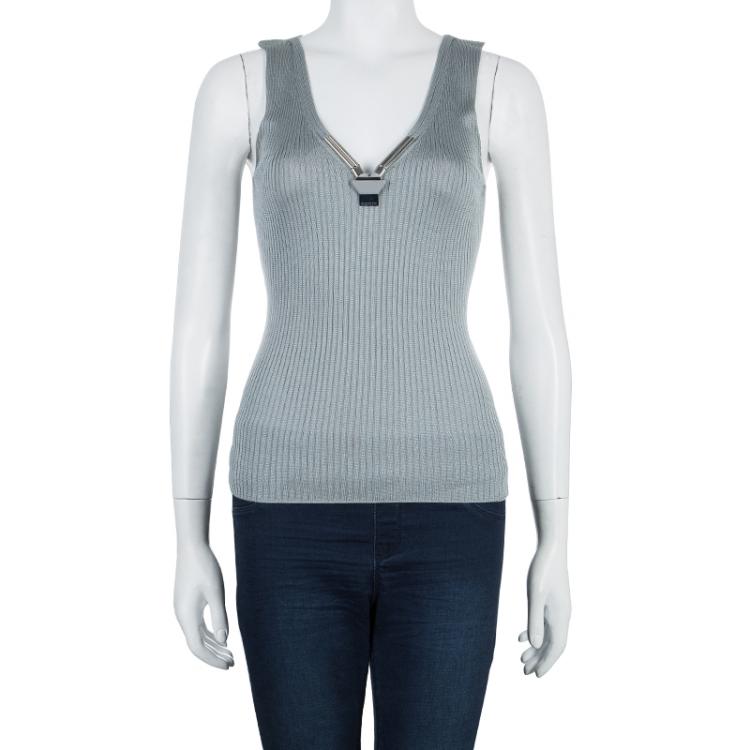 Pre Owned Gucci Grey Ribbed Sleeveless Top XS